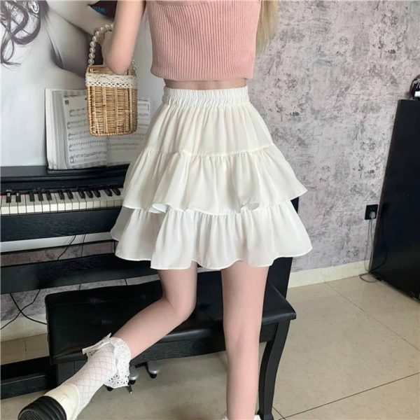 Y2K Vintage Ruffles Layered Mini Skirt - Streetwear Boho Preppy Fairy Aesthetic