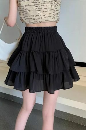 Y2K Vintage Ruffles Layered Mini Skirt - Streetwear Boho Preppy Fairy Aesthetic