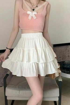 Y2K Vintage Ruffles Layered Mini Skirt - Streetwear Boho Preppy Fairy Aesthetic