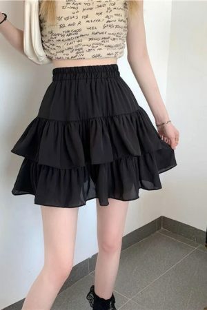 Y2K Vintage Ruffles Layered Mini Skirt - Streetwear Boho Preppy Fairy Aesthetic