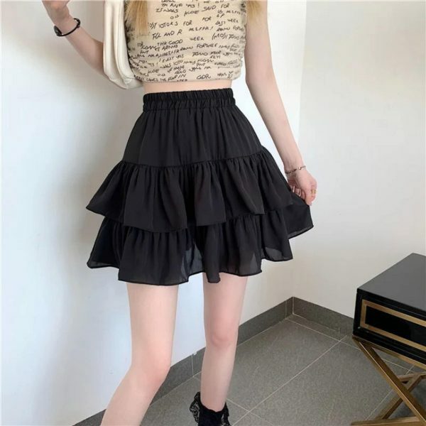 Y2K Vintage Ruffles Layered Mini Skirt - Streetwear Boho Preppy Fairy Aesthetic