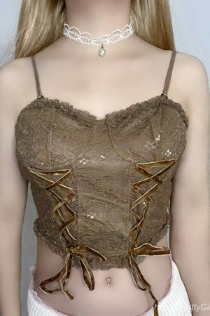 Y2K Vintage Sleeveless Crop Top with Bustier Aesthetic