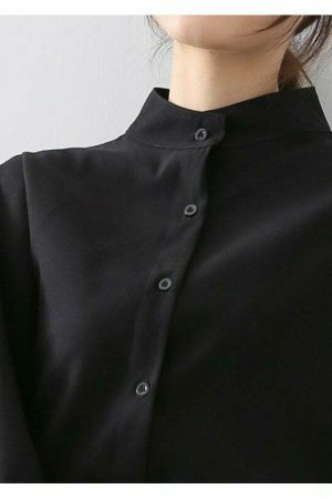 Y2K Vintage Stand Collar Blouse with Big Lantern Sleeves