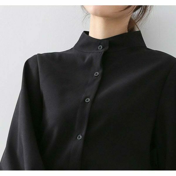 Y2K Vintage Stand Collar Blouse with Big Lantern Sleeves