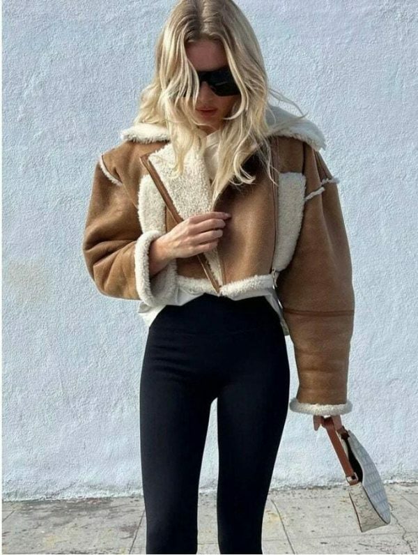 Y2K Vintage Streetwear Women's Faux Fur Lamb Jacket Warm Winter Coat