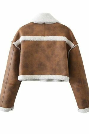 Y2K Vintage Streetwear Women's Faux Fur Lamb Jacket Warm Winter Coat