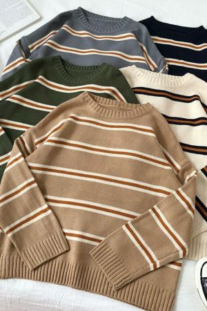 Y2K Vintage Stripe Oversized Knit Sweater