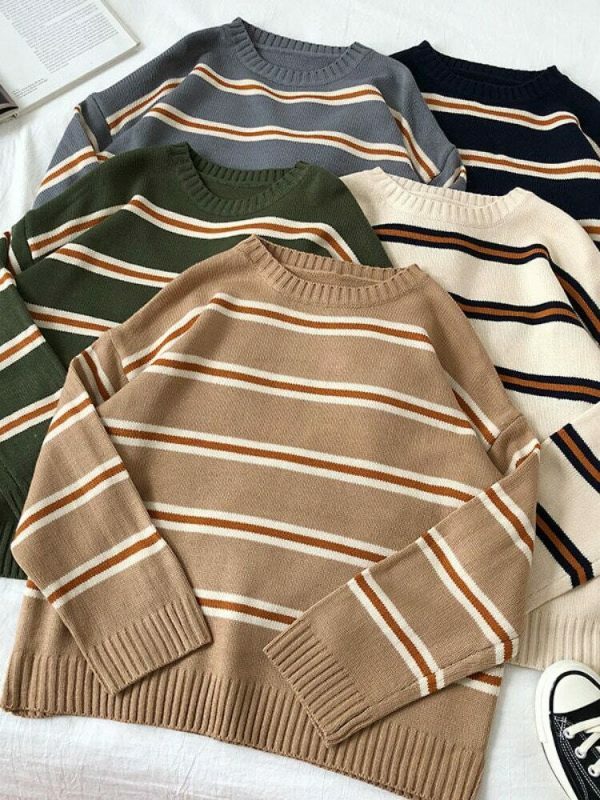 Y2K Vintage Stripe Oversized Knit Sweater