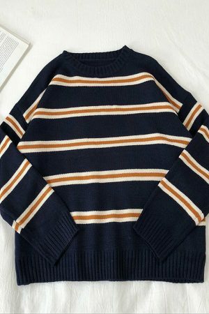 Y2K Vintage Stripe Oversized Knit Sweater