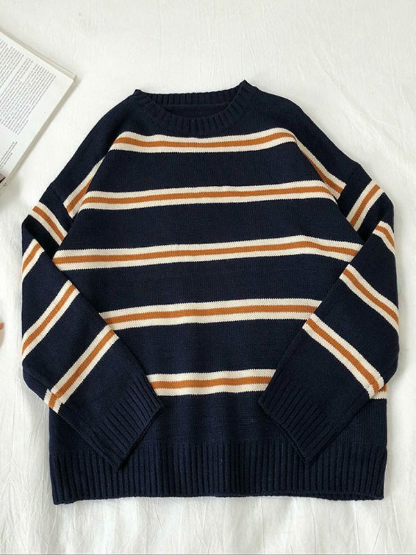 Y2K Vintage Stripe Oversized Knit Sweater