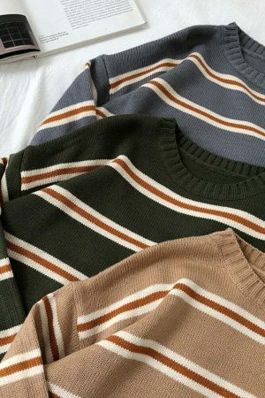 Y2K Vintage Stripe Oversized Knit Sweater