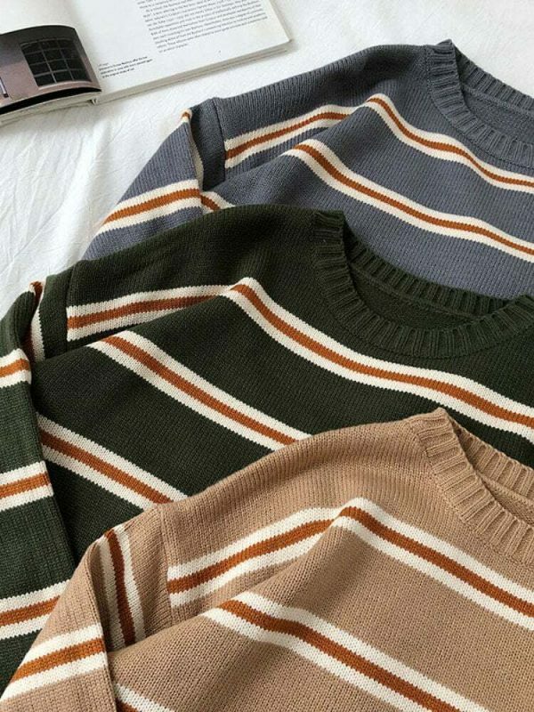 Y2K Vintage Stripe Oversized Knit Sweater