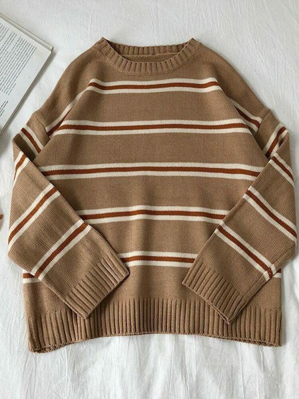 Y2K Vintage Stripe Oversized Knit Sweater