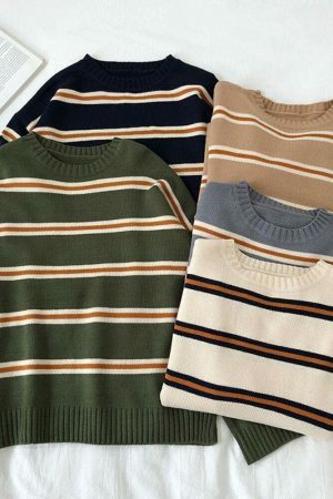 Y2K Vintage Stripe Oversized Knit Sweater