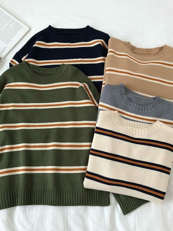 Y2K Vintage Stripe Oversized Knit Sweater