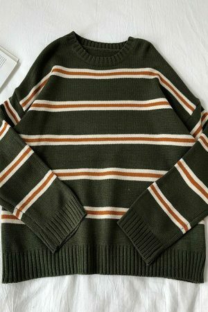 Y2K Vintage Stripe Oversized Knit Sweater