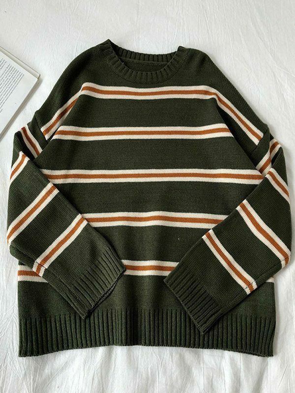 Y2K Vintage Stripe Oversized Knit Sweater