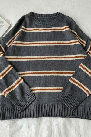 Y2K Vintage Stripe Oversized Knit Sweater