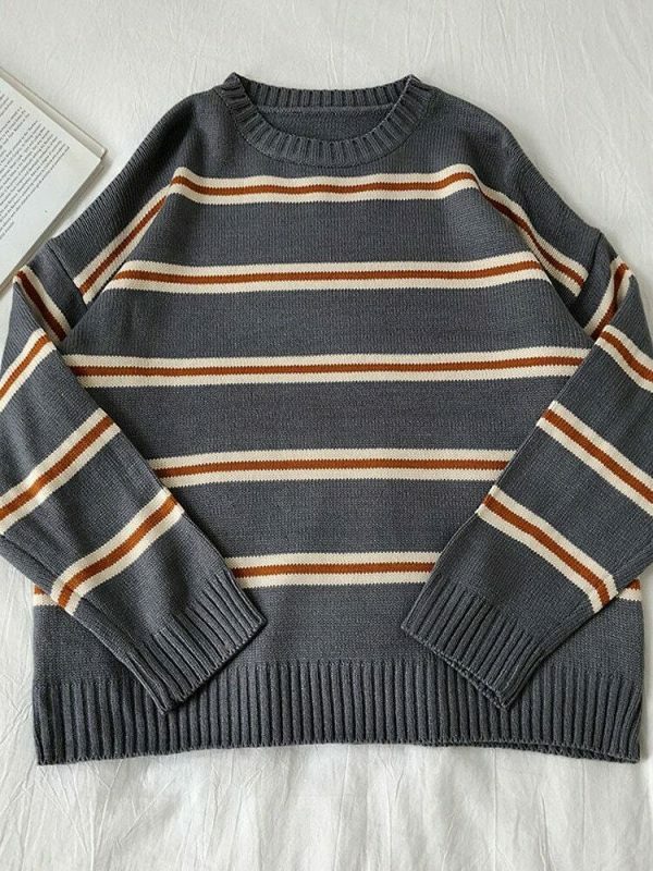 Y2K Vintage Stripe Oversized Knit Sweater