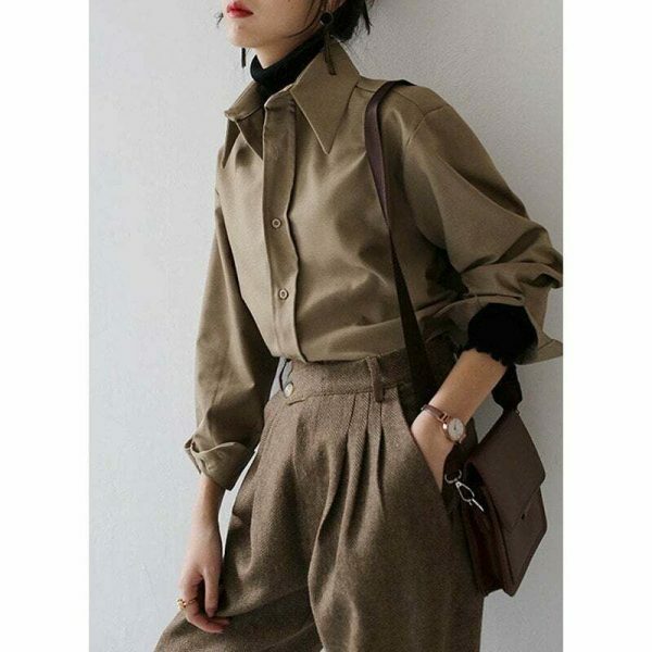 Y2K Vintage Style Long Sleeve Loose Shirt