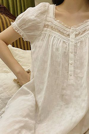 Y2K Vintage White Night Dress, Soft Cotton Sleepwear for Comfortable Sleep and Relaxing Evenings