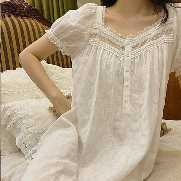 Y2K Vintage White Night Dress, Soft Cotton Sleepwear for Comfortable Sleep and Relaxing Evenings