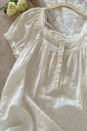 Y2K Vintage White Night Dress, Soft Cotton Sleepwear for Comfortable Sleep and Relaxing Evenings