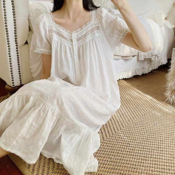 Y2K Vintage White Night Dress, Soft Cotton Sleepwear for Comfortable Sleep and Relaxing Evenings