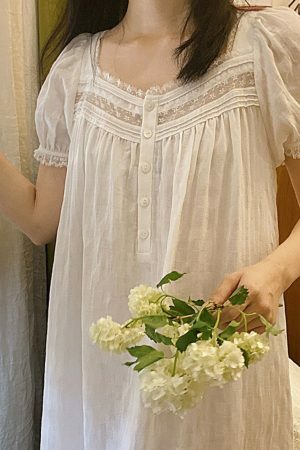 Y2K Vintage White Night Dress, Soft Cotton Sleepwear for Comfortable Sleep and Relaxing Evenings