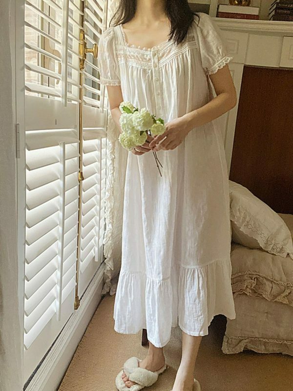 Y2K Vintage White Night Dress, Soft Cotton Sleepwear for Comfortable Sleep and Relaxing Evenings