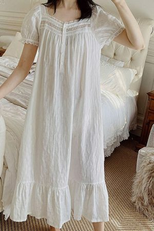 Y2K Vintage White Night Dress, Soft Cotton Sleepwear for Comfortable Sleep and Relaxing Evenings