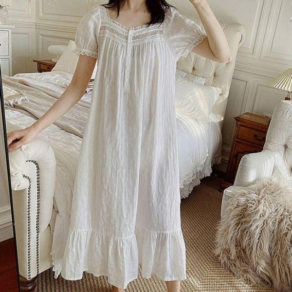 Y2K Vintage White Night Dress, Soft Cotton Sleepwear for Comfortable Sleep and Relaxing Evenings