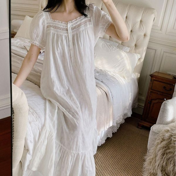 Y2K Vintage White Night Dress, Soft Cotton Sleepwear for Comfortable Sleep and Relaxing Evenings