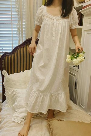 Y2K Vintage White Night Dress, Soft Cotton Sleepwear for Comfortable Sleep and Relaxing Evenings