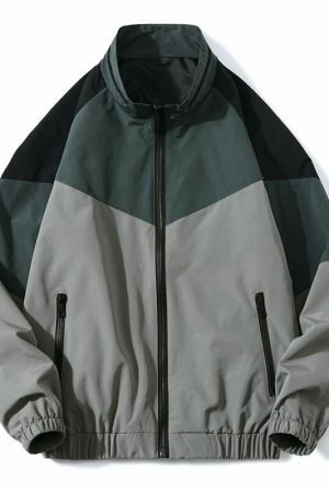 Y2K Vintage Zip-Up Streetwear Jacket with Stand Collar