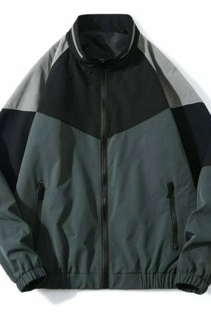 Y2K Vintage Zip-Up Streetwear Jacket with Stand Collar