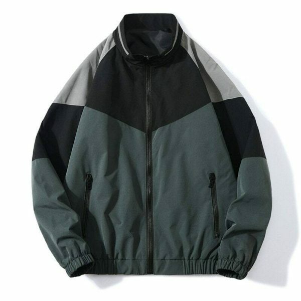 Y2K Vintage Zip-Up Streetwear Jacket with Stand Collar