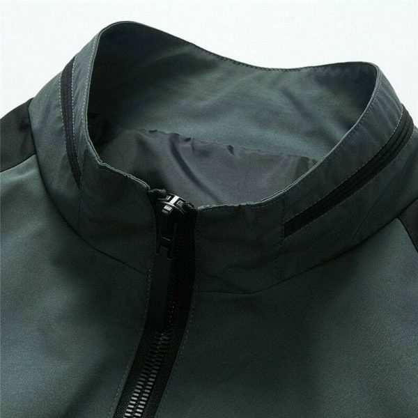 Y2K Vintage Zip-Up Streetwear Jacket with Stand Collar