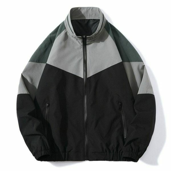 Y2K Vintage Zip-Up Streetwear Jacket with Stand Collar