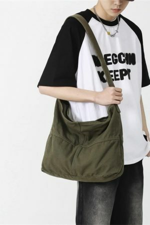 Y2K Washed Canvas Crossbody Messenger Bag for Eco-Friendly Streetwear