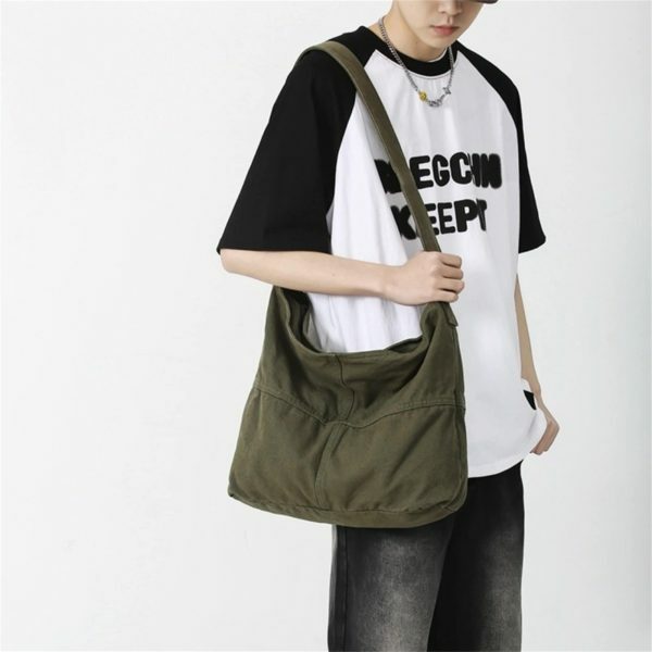 Y2K Washed Canvas Crossbody Messenger Bag for Eco-Friendly Streetwear