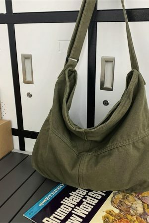 Y2K Washed Canvas Crossbody Messenger Bag for Eco-Friendly Streetwear