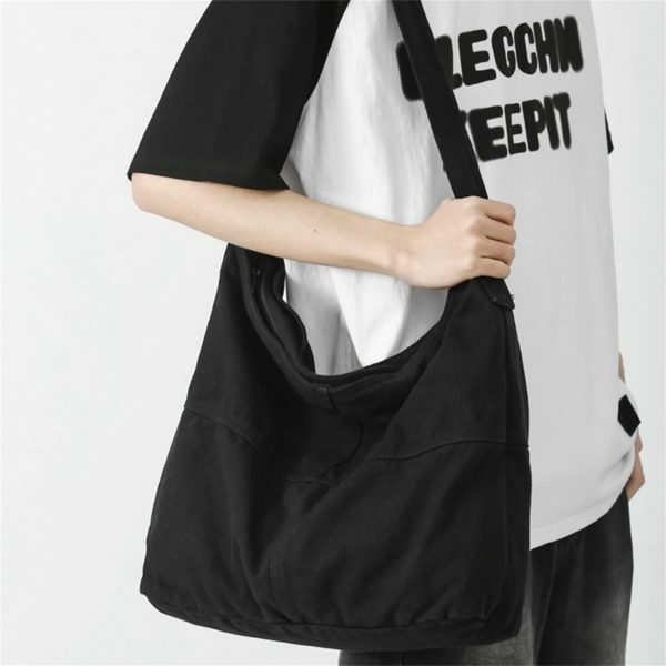 Y2K Washed Canvas Crossbody Messenger Bag for Eco-Friendly Streetwear