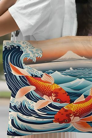 Y2K Wave Streetwear Koi Fish Tote Bag