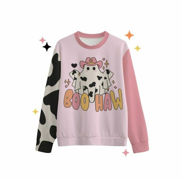 Y2K Western Ghost Halloween Cow Print Sweatshirt