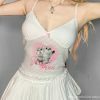 Y2K White Cat Graphic Crochet Corset Tank Top