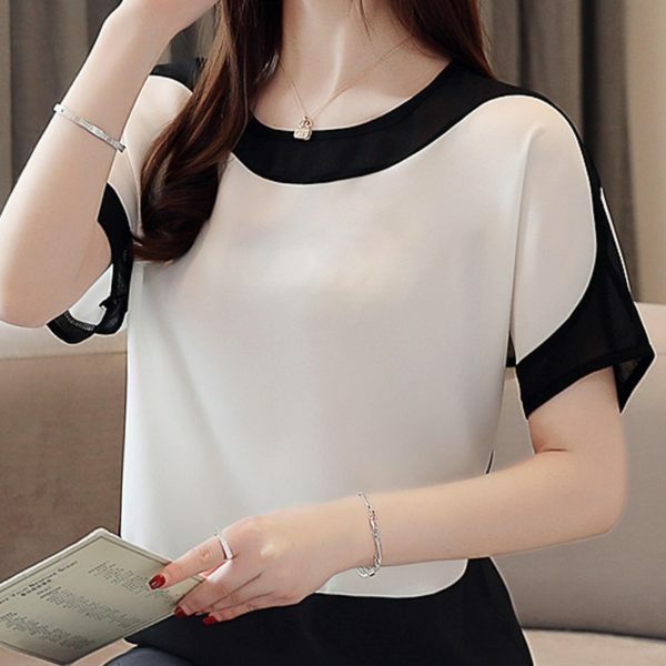 Y2K White Chiffon Short Sleeve Blouse for Women - Streetwear Fashion Top