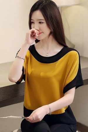 Y2K White Chiffon Short Sleeve Blouse for Women - Streetwear Fashion Top