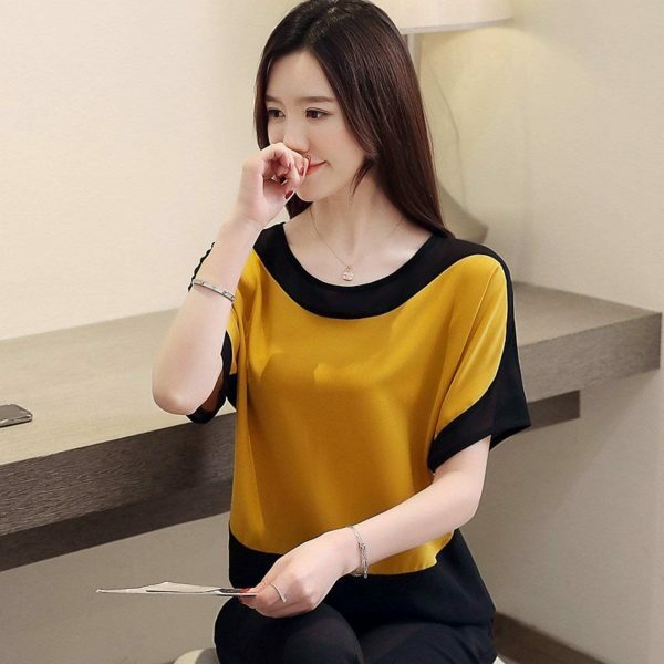 Y2K White Chiffon Short Sleeve Blouse for Women - Streetwear Fashion Top