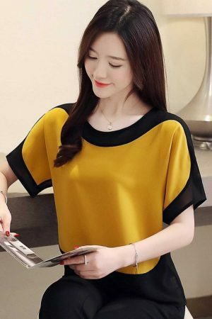 Y2K White Chiffon Short Sleeve Blouse for Women - Streetwear Fashion Top